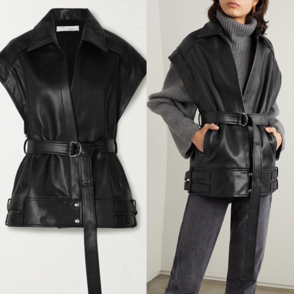 New $1400 Iro Holz Leather Lambskin Moto Vest Jacket Black 40 8